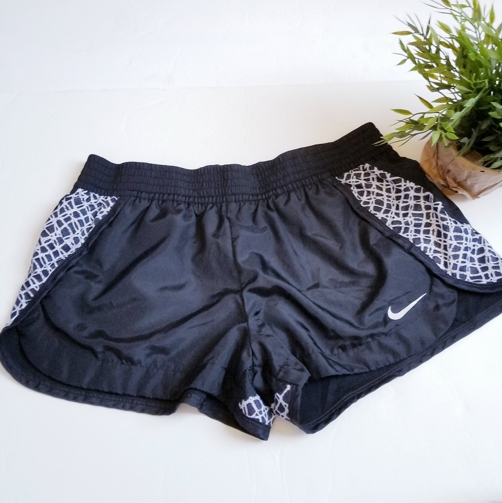 Nike nylon black and white lined running shorts